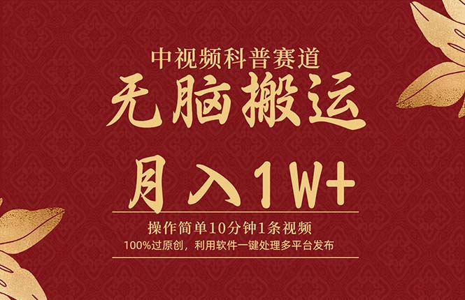 中视频科普赛道，10分钟1条视频，条条爆款，100%过原创，无脑搬运月入1W+_网创工坊