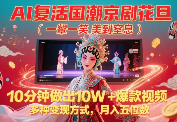 AI复活国潮京剧花旦，一颦一笑美到窒息，10分钟做出爆款视频_网创工坊