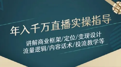 年入千万直播实操指导：讲解商业框架/定位/变现设计/流量逻辑/内容话术/等_网创工坊