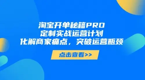 淘宝开单秘籍PRO，定制实战运营计划，化解商家痛点，突破运营瓶颈_网创工坊