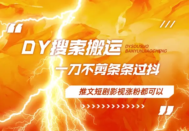 DY搜索搬运教程，一刀不剪，条条过抖，推文短剧影视涨粉都可以_网创工坊