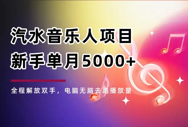 汽水音乐人项目,新手单月5000+,全程解放双手，电脑无脑去跑播放量_网创工坊