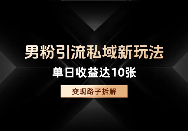 男粉引流私域新玩法，单日收益达10张的变现路子_网创工坊