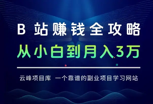 B站赚钱全攻略：从副业小白到月入3万数字游民_云峰项目库